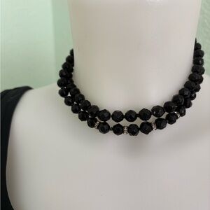 Sophisticated Vintage Double-Strand Black Beaded Necklace